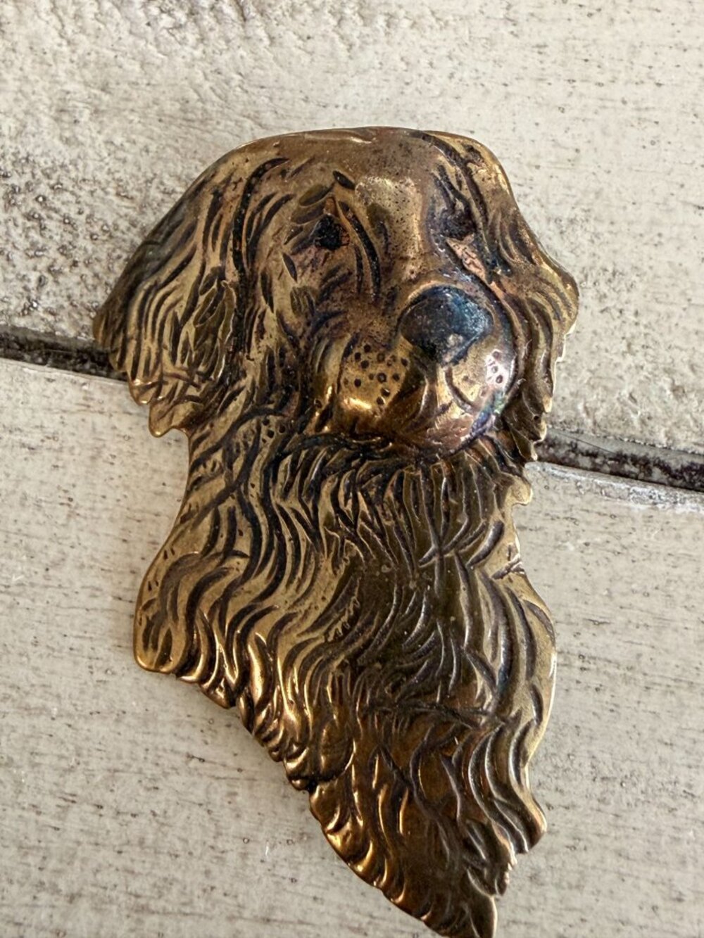 Vintage Brass Dog Head Brooch Pin Golden Retriever Spaniel Hand‑Signed - Picture 5 of 8